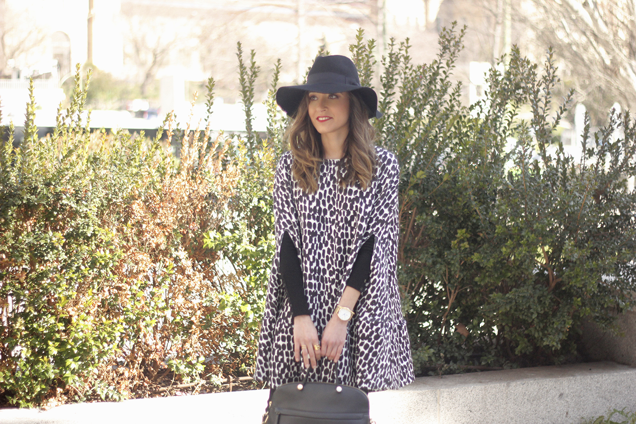 black and white outfit cape dress over the knee boots furla handbag style11