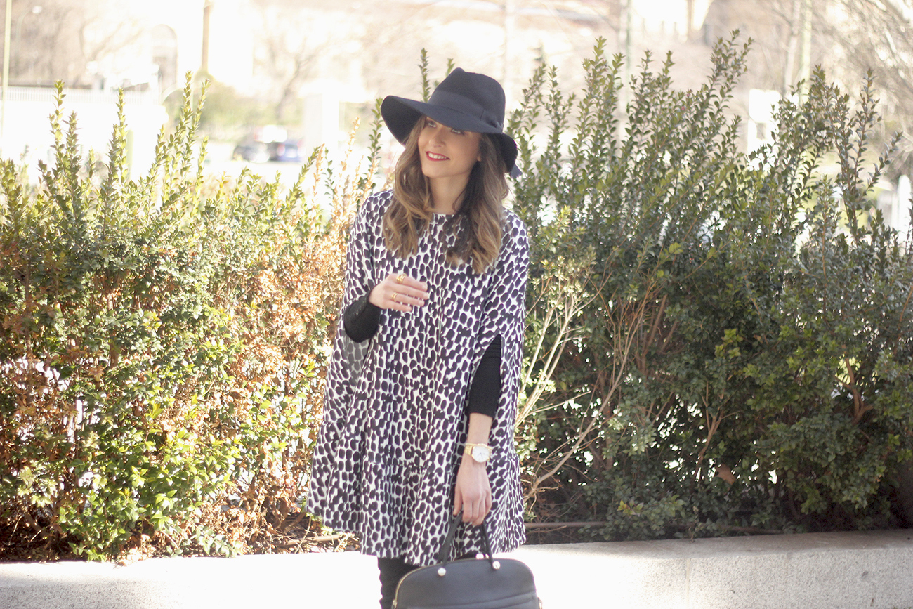 black and white outfit cape dress over the knee boots furla handbag style12