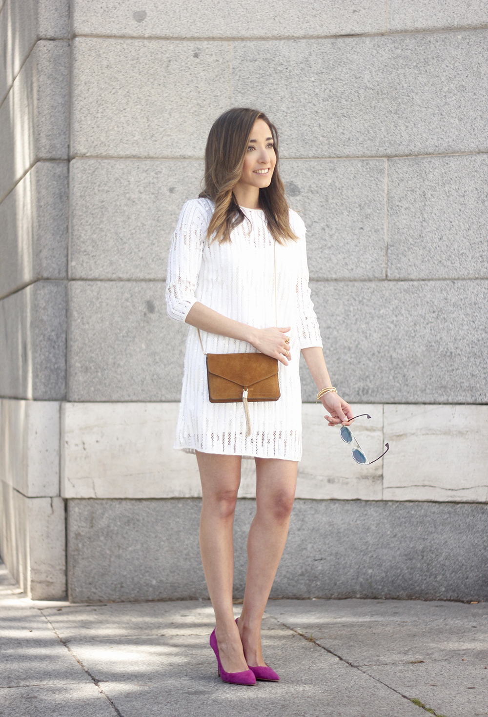 white sequined dress carolina herrera heels uterqüe bag outfit spring06