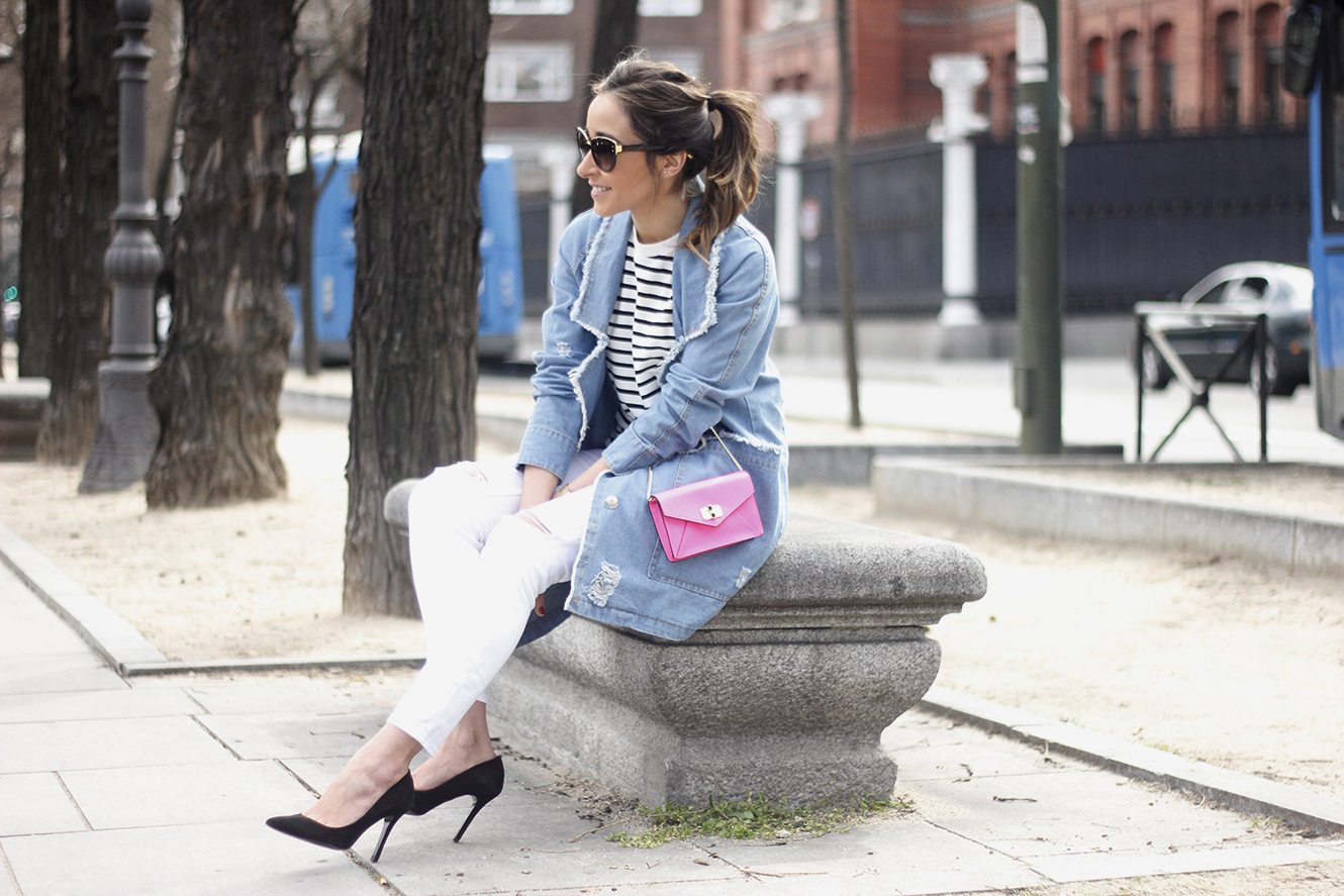 Stripes and Denim Coat Gloria Ortiz Heels Accessories Sunnies Outfit15