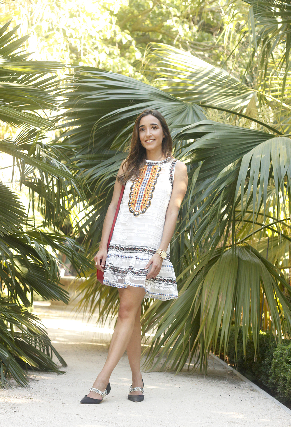 bohemian summer dress black flats red gucci bag outfit street style 201811