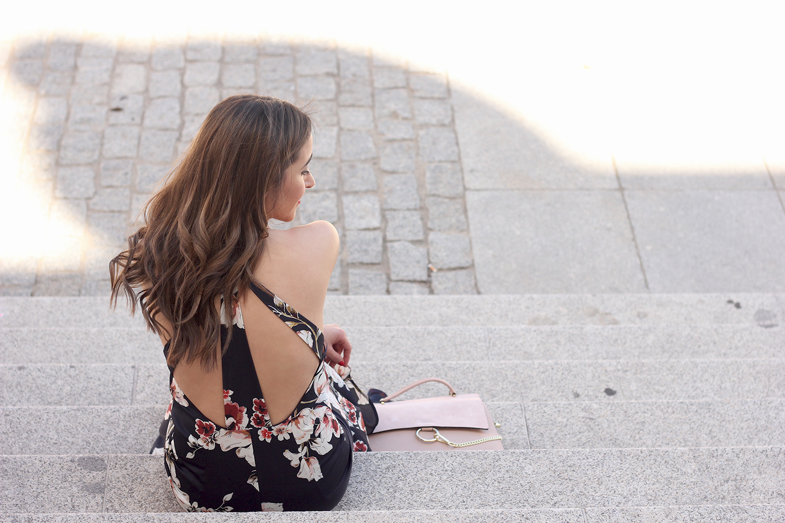 Floral dress denim jacket heels spring outfit style fashion17