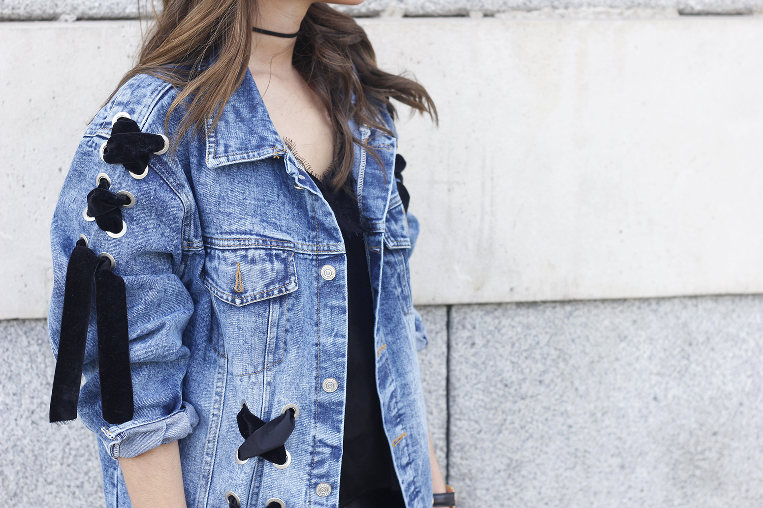 denim jacket leather skirt black heels outfit style fashion summer20