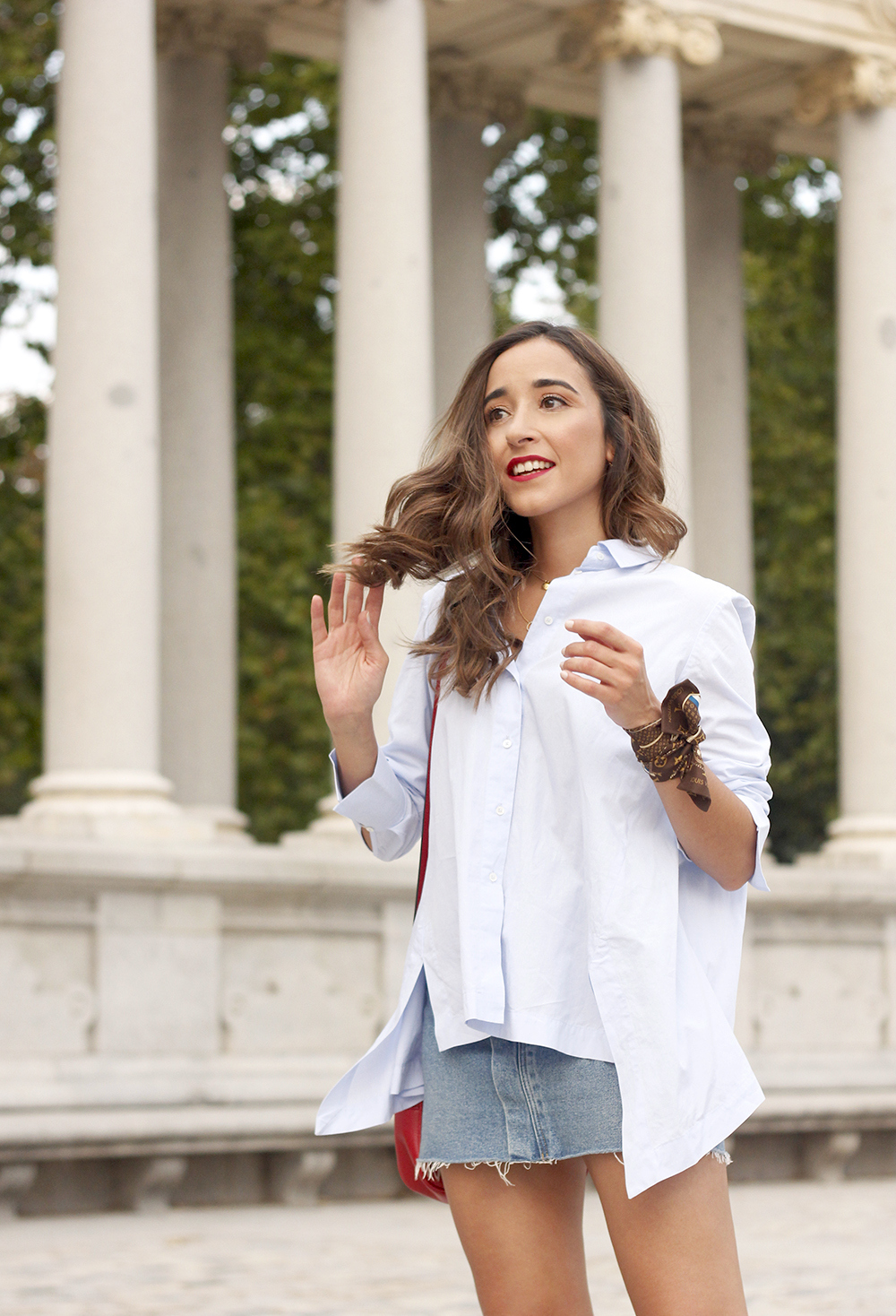 denim skirt gucci bag street style outfit summer14