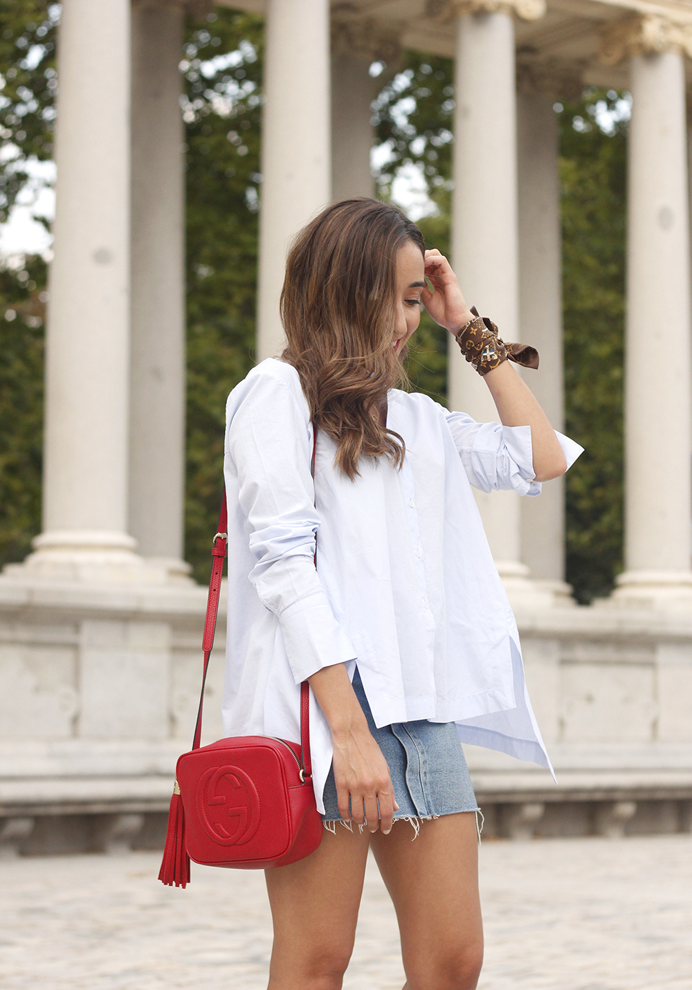 denim skirt gucci bag street style outfit summer13