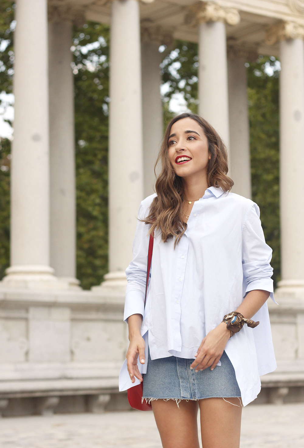 denim skirt gucci bag street style outfit summer15