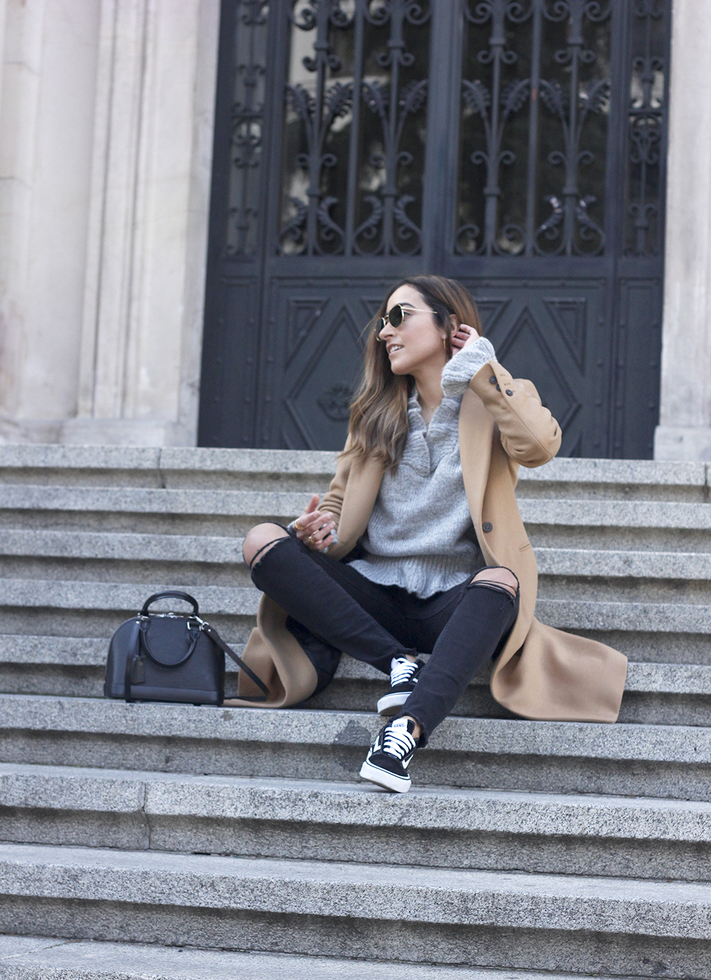 camel coat louis vuitton vans outfit 20198