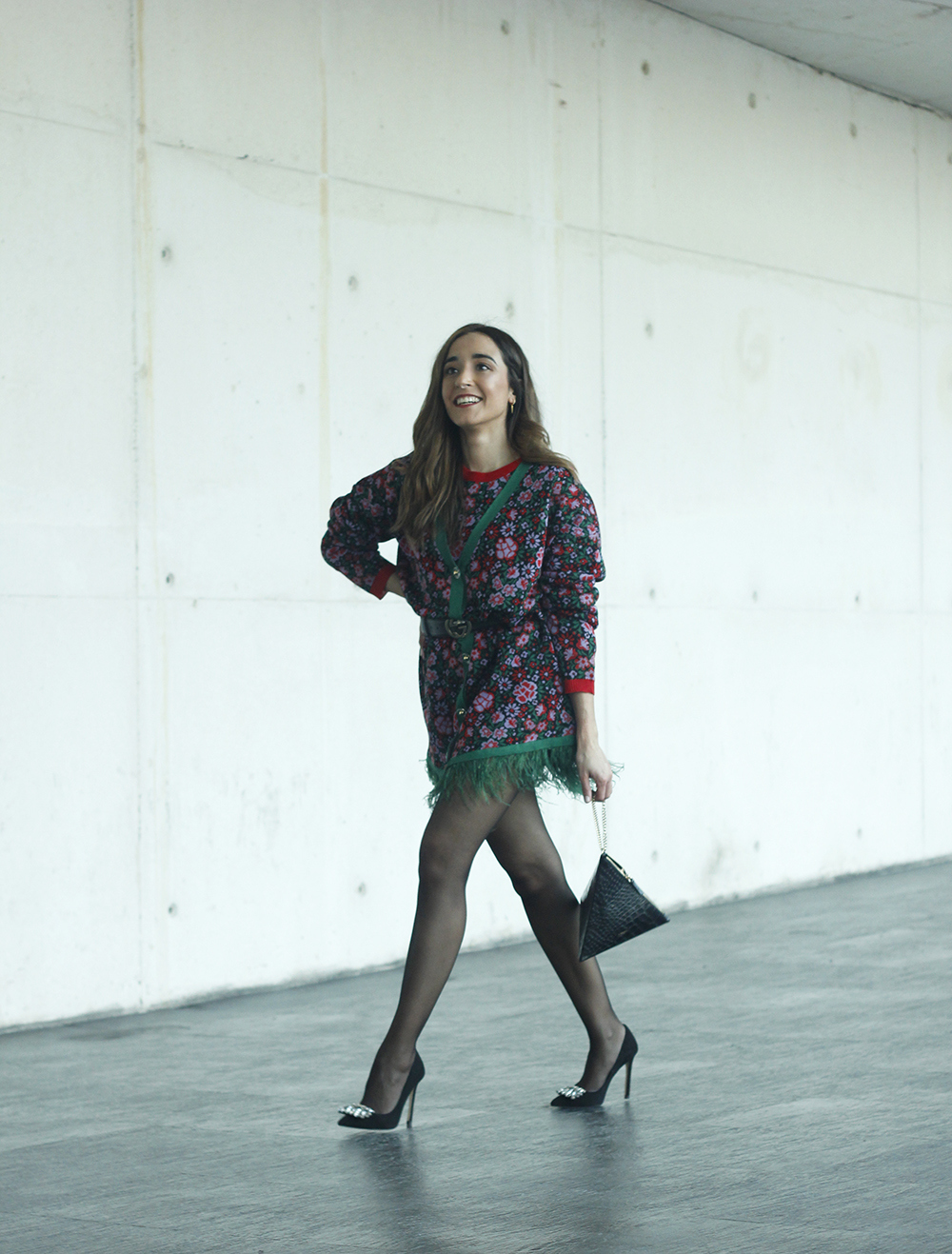 flowers and feathers dress madrid fashion week outfit 20192