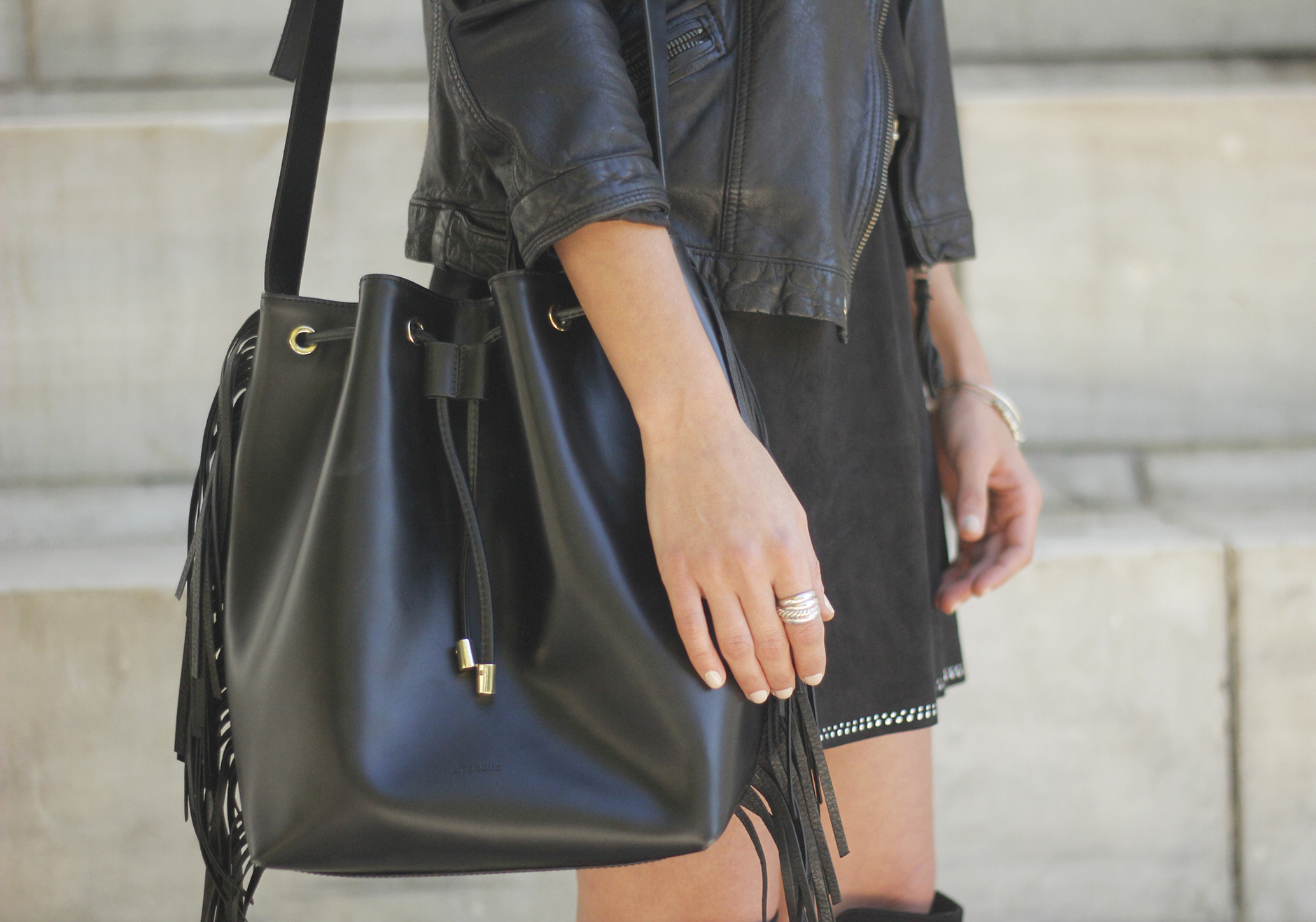 Black Leather jacket With Suede Black Dress Over the knee boots13