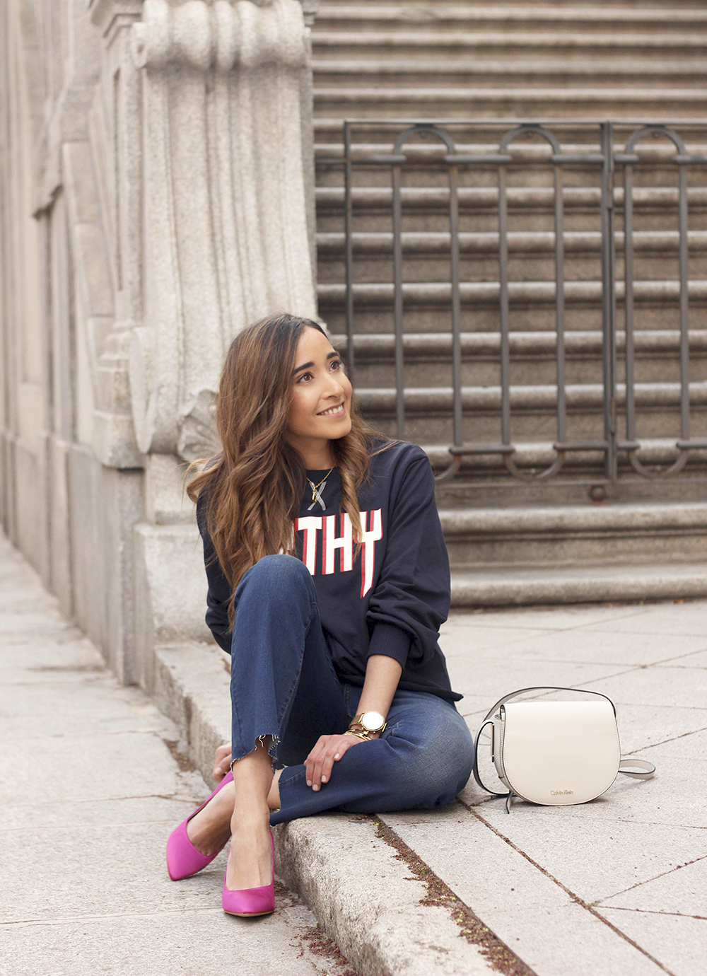 sweatshirt pink heels jeans find amazon fashion street style outfit 20194