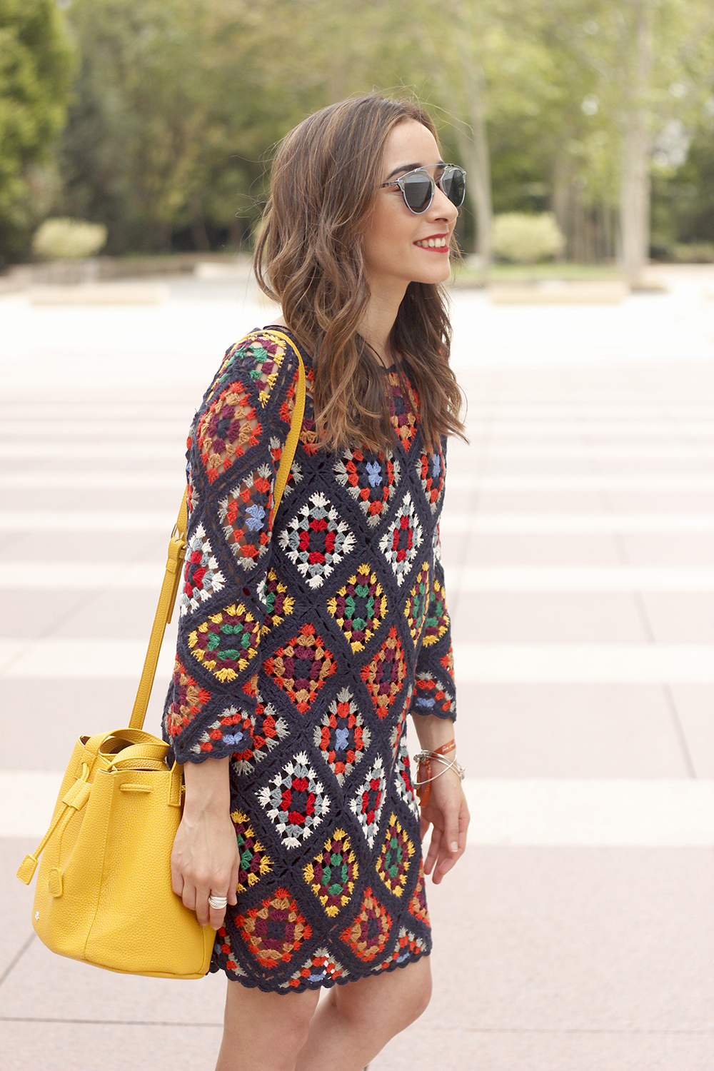 crochet dress yellow bag dayaday nude heels accessories fashion outfit style summer17