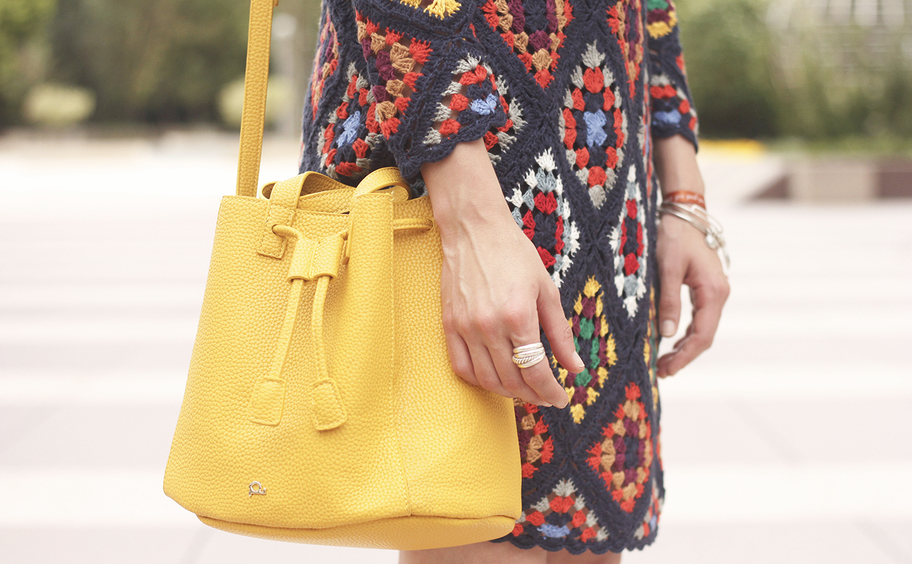 crochet dress yellow bag dayaday nude heels accessories fashion outfit style summer19