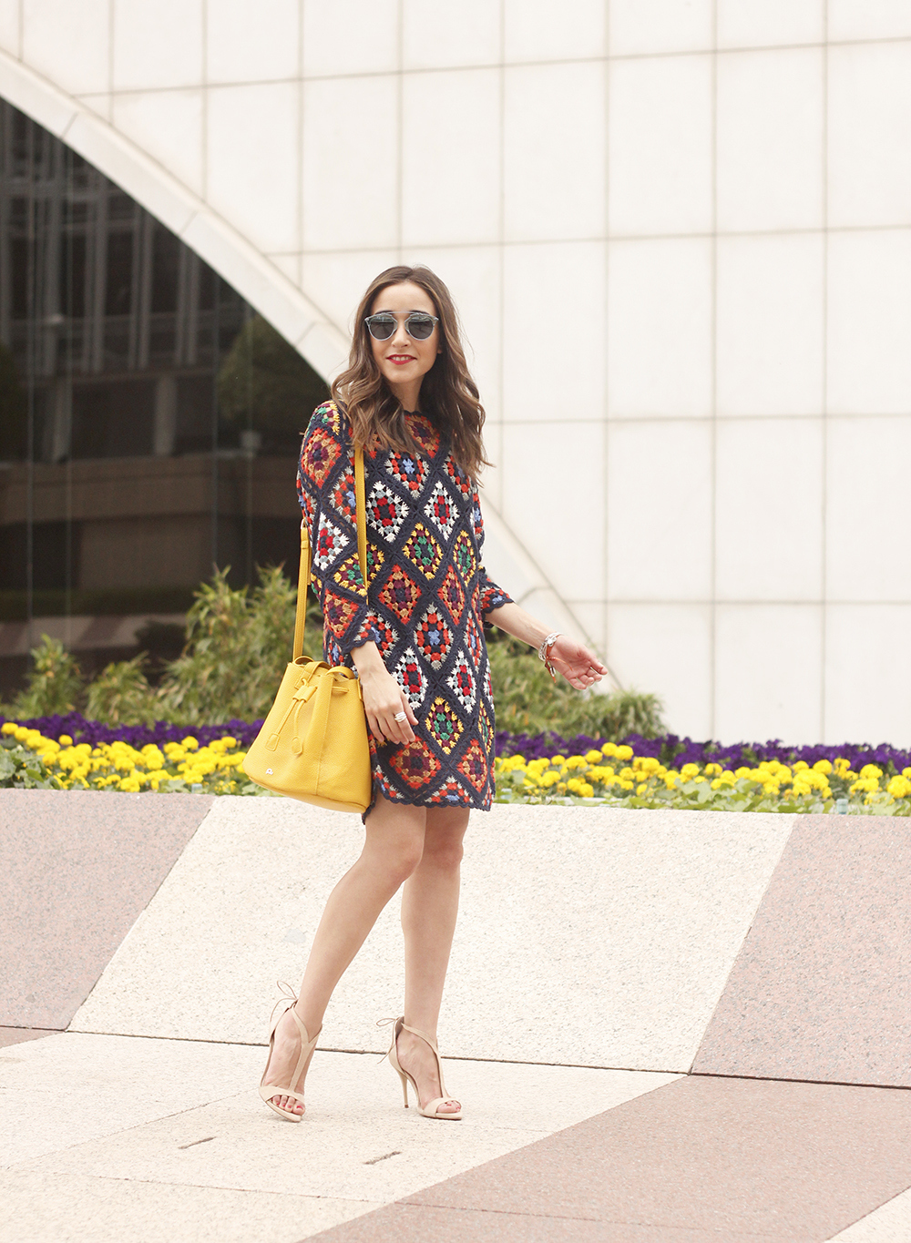 crochet dress yellow bag dayaday nude heels accessories fashion outfit style summer01