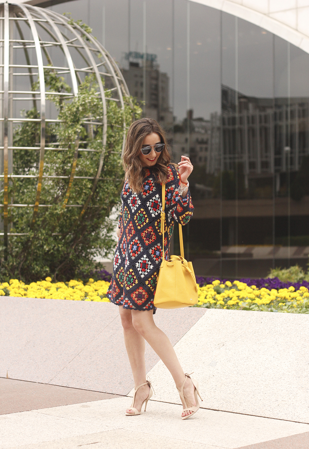 crochet dress yellow bag dayaday nude heels accessories fashion outfit style summer03