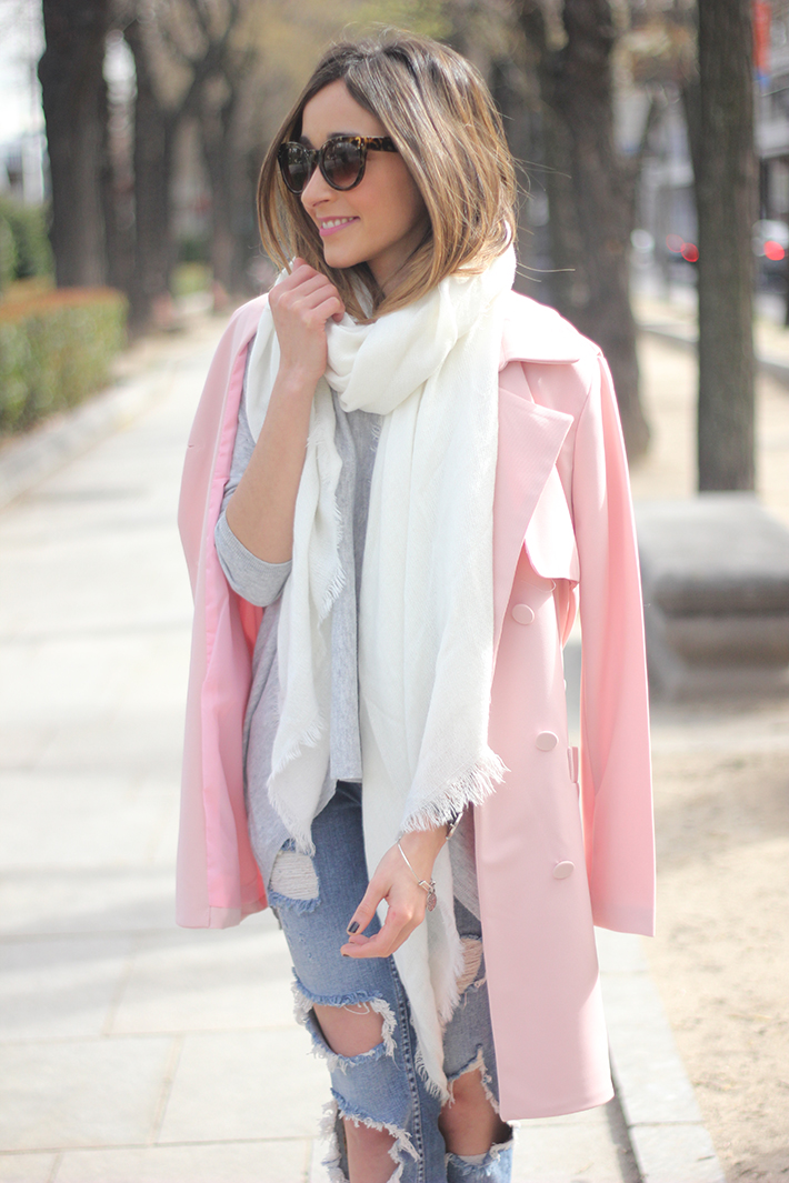 Pink trench & Ripped Jeans11