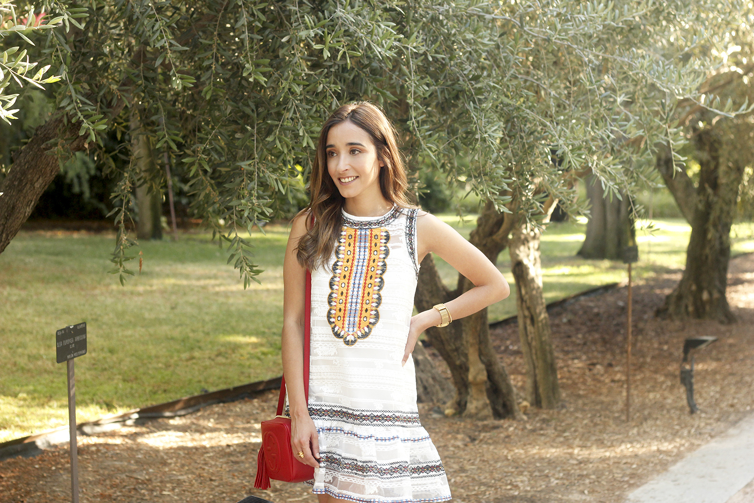 bohemian summer dress black flats red gucci bag outfit street style 201802