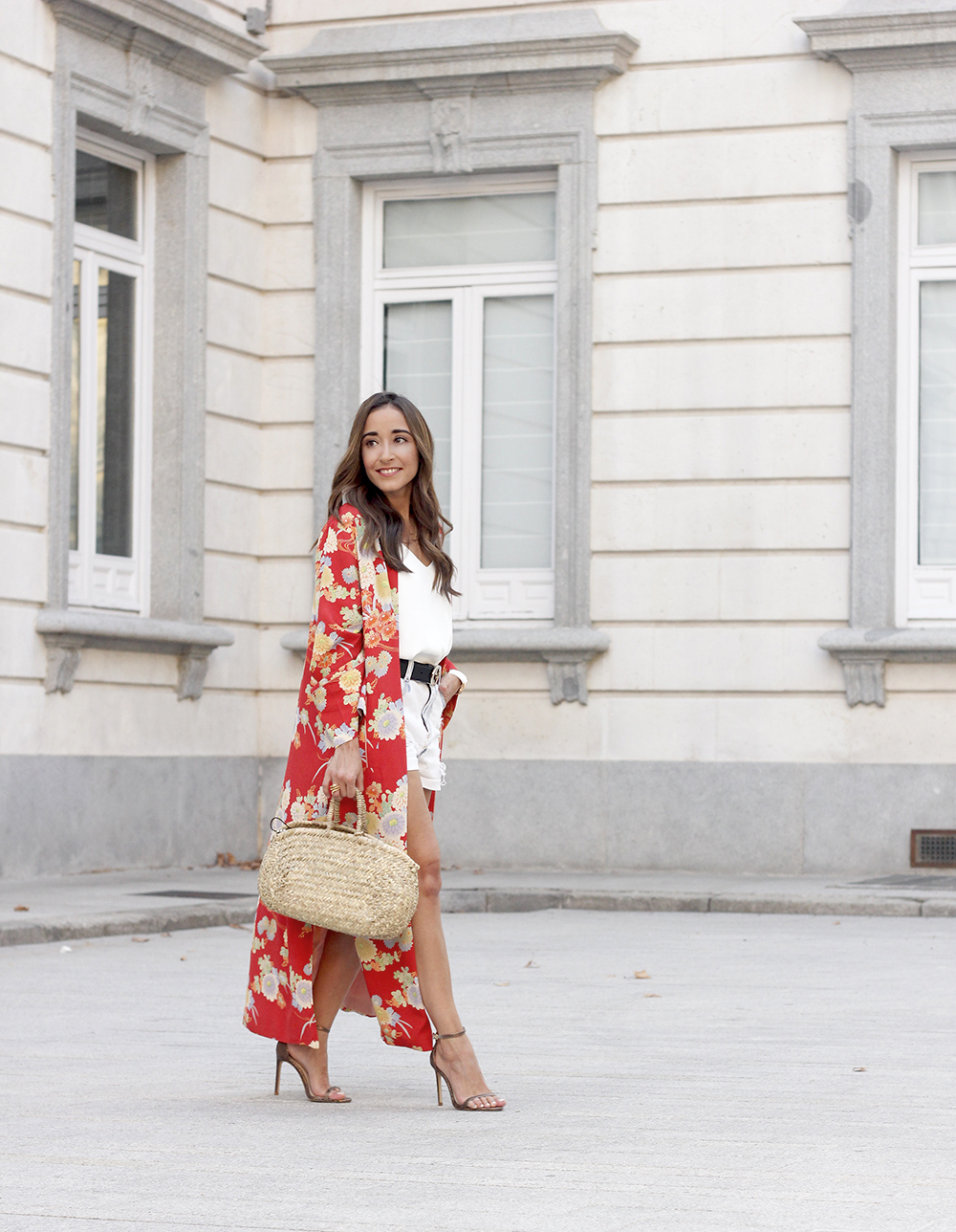 Flowered maxi kimono denim short heels summer girl style fashion06