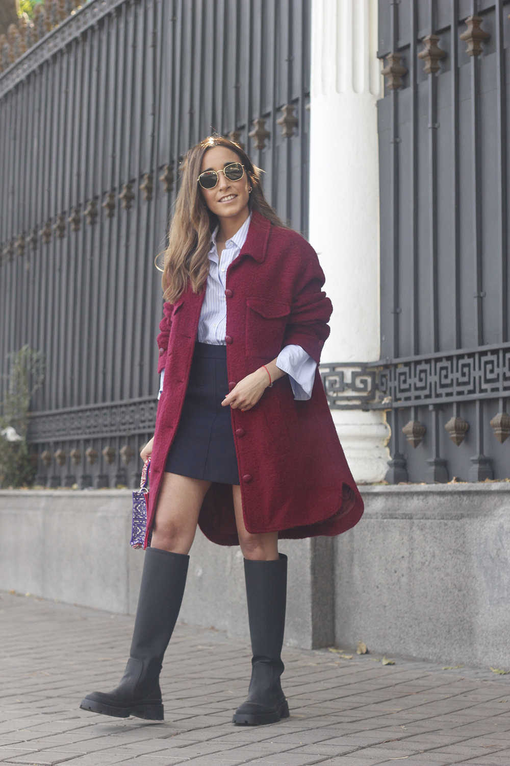 abrigo burdeos cortefiel burgundy coat autumn outfit11