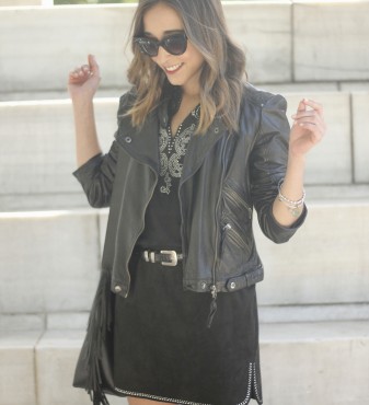 Black Leather Jacket With Suede Black Dress