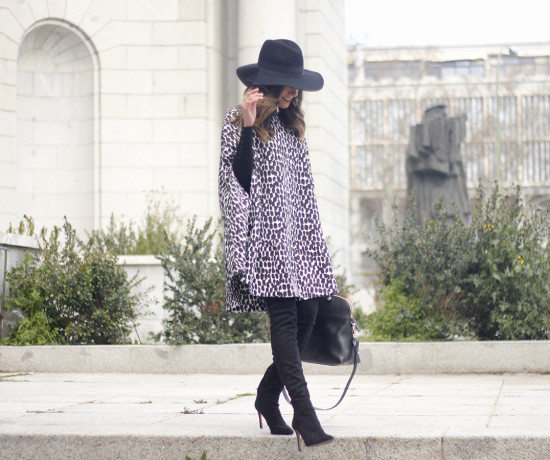 black and white outfit cape dress over the knee boots furla handbag style01