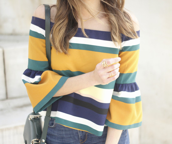 Off The Shoulder Top with stripes jeans heels accessories bag aristocrazy08