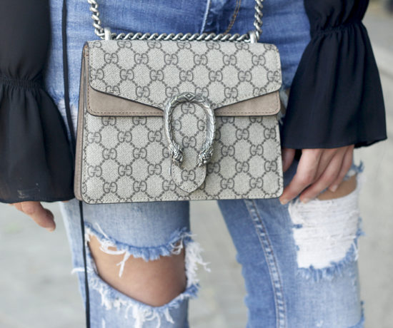 frilled shirt ripped jeans black heels gucci bag summer outfit sunnies13